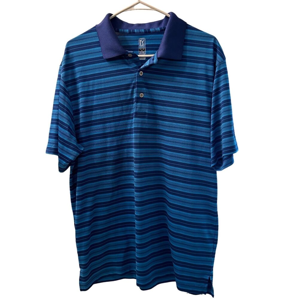 PGA Tour Golf Airflux Performance Polo Shirt Men Blue Large Active Short Sleeve